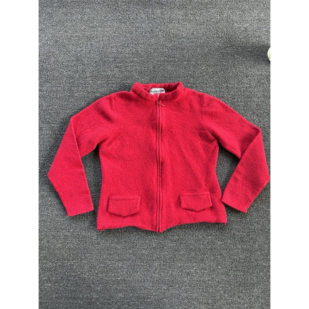 Pendleton Women's Petite M Red Full Zip Merino Wool Jacket Cardigan Sweater